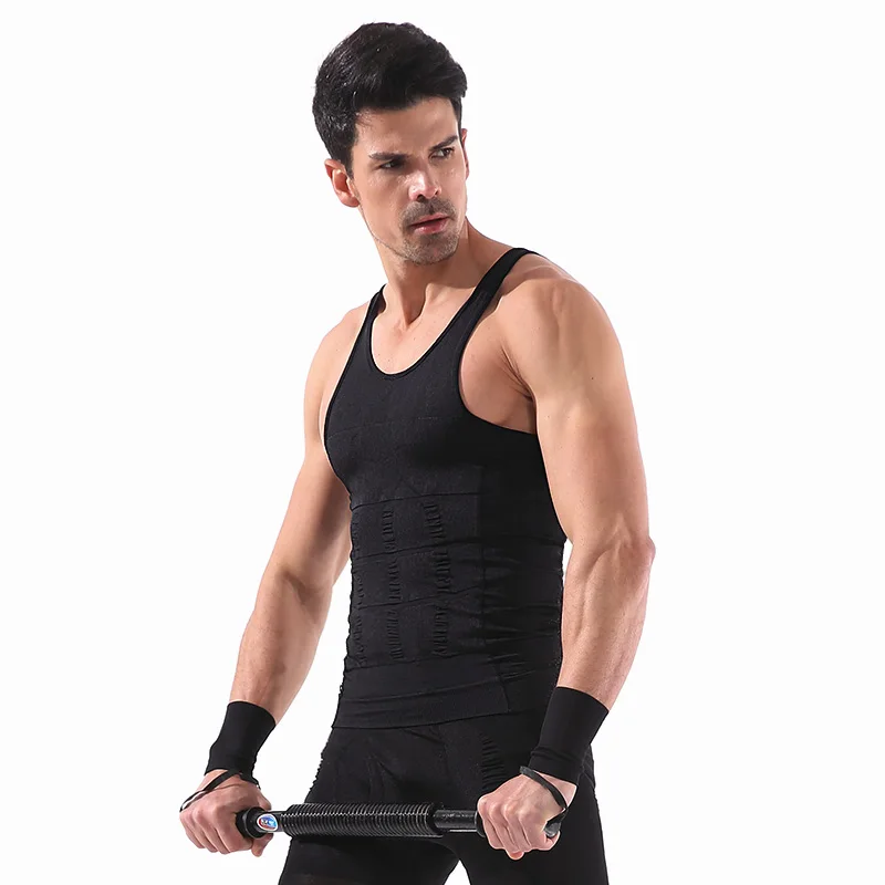 Мужская утягивающая компрессионная рубашка, Облегающая майка, утягивающая мужская рубашка