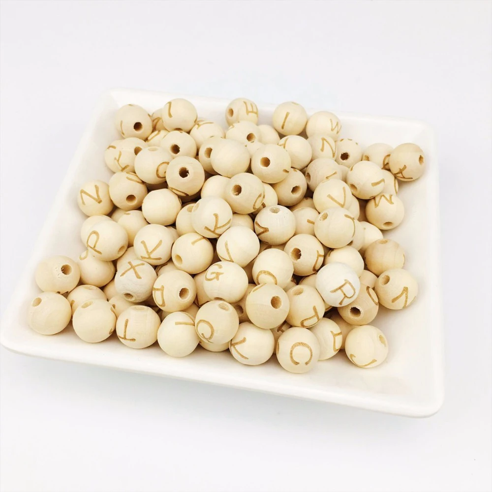 14mm DIY Name Small Wooden Alphabet Custom Personalized Engraved Beads