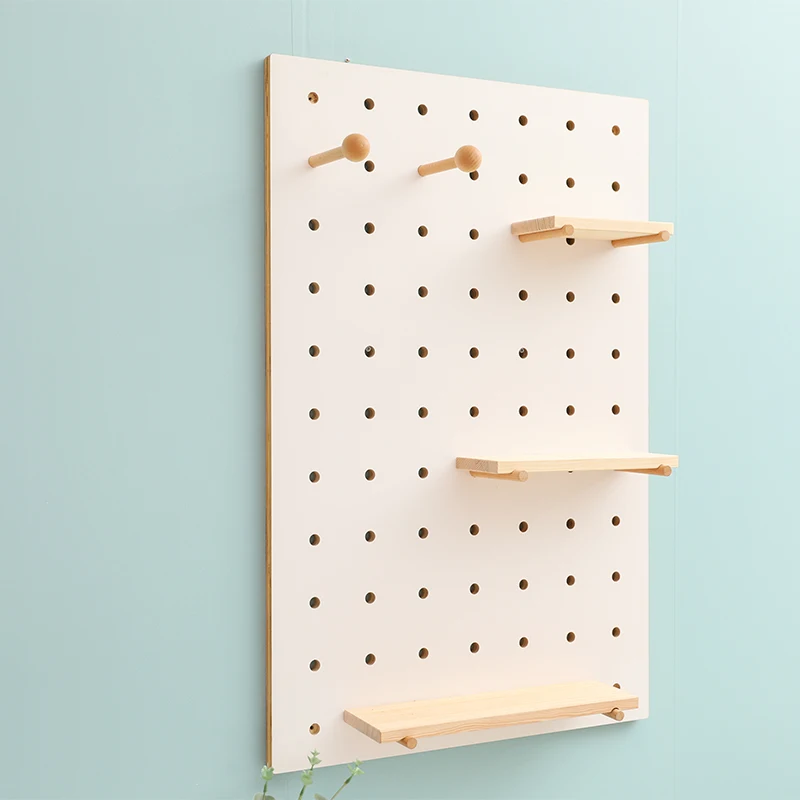 Wooden europe style tool shelf  white square plate display peg board