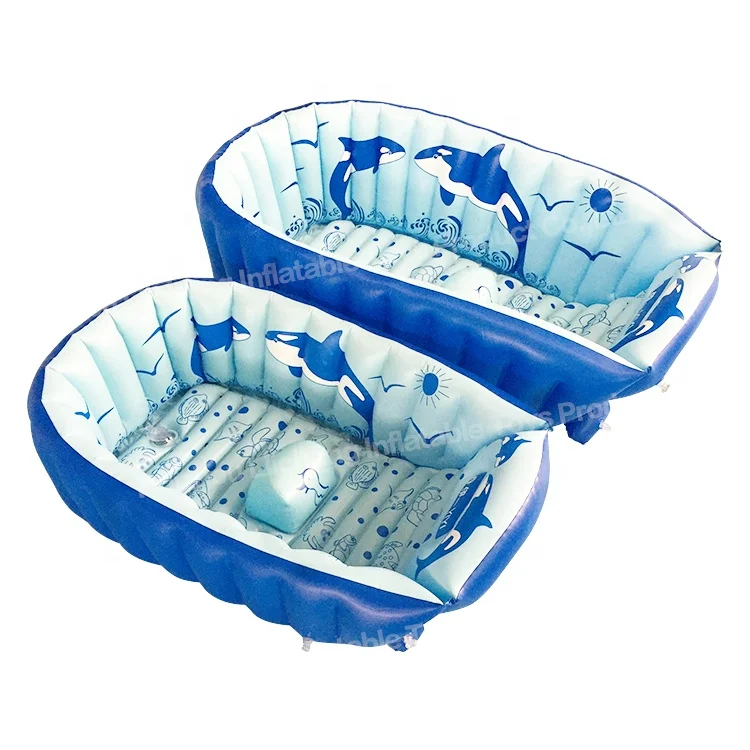 LC Small Inflatable Baby Bathtub Portable Air Swimming Pool Kid Infant Toddler Thick Foldable Shower Basin with Soft Cushion