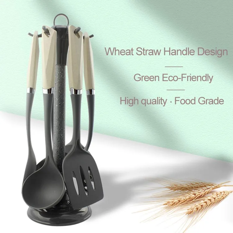 New Pattern Nylon Kitchen Tools Wheat Straw Unique Handle Design Cooking Utensils 5PCS Set