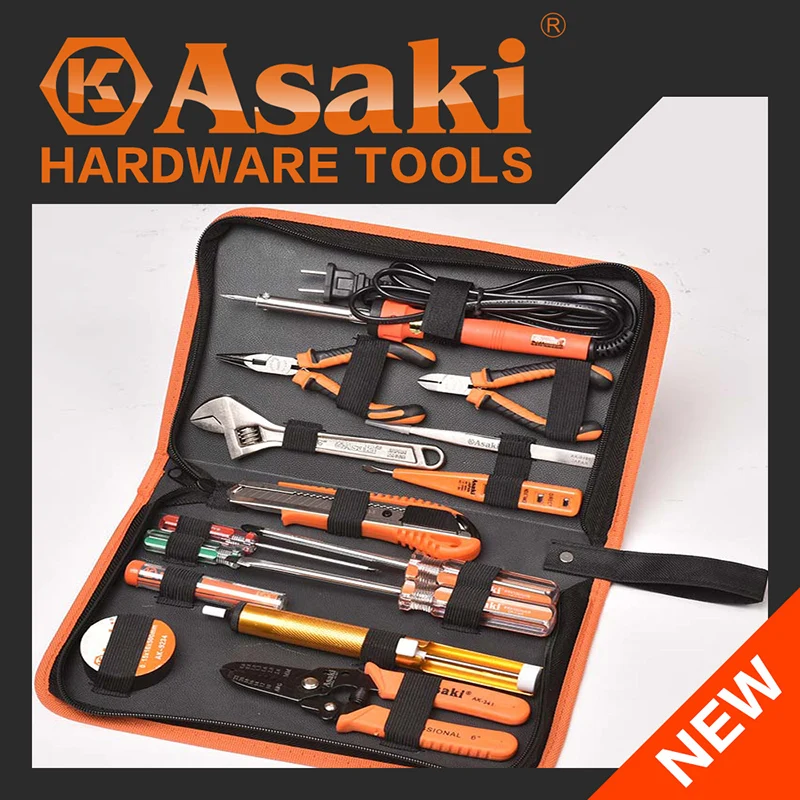ASAKI AK-9830 15PCS Home Use Electronic Repairing Tool Set Electrician Hardware Hand Tool Set Wrench Stripper Utility Knife Set