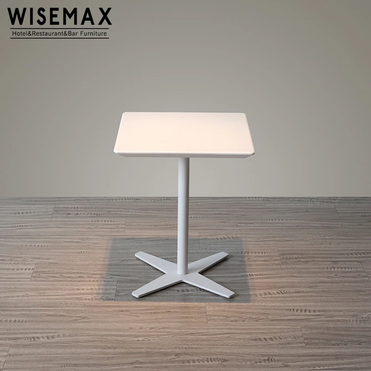 Дешевый наружный белый обеденный стол из АБС-пластика с деревянной столешницей для маленькой квартиры квадратный кофейный столик улицы