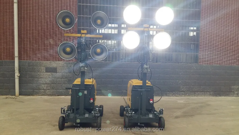 LED portable tower lighting lamp with trolley cart construction equipment for builders