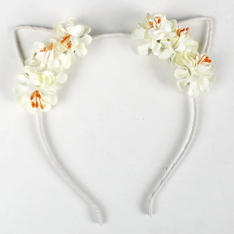 New Design Cute Hair Band Cat Ears pink Flower Headband For Girls