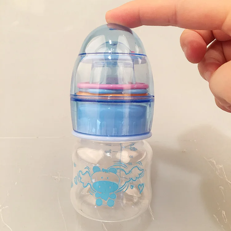 2oz 60ML BPA free food grade plastic pp/pc funny mini milk bottle newborn baby feeding bottle with rattles