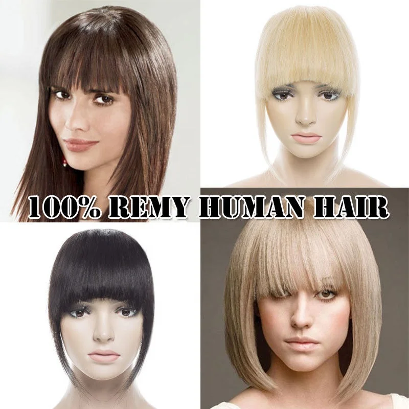 Snoilite thicker bang with temple Medium brown clip on fringe in human hair bangs bang