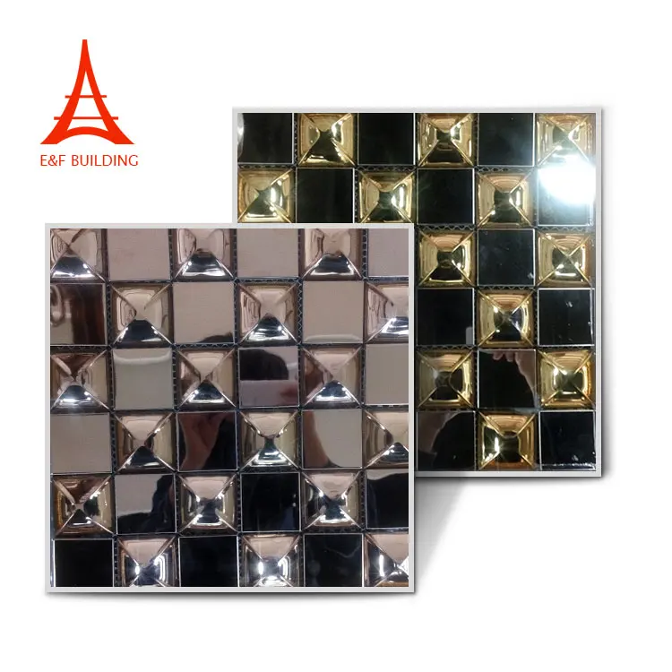 Square metal mix glass mosaic tiles metal mixed mosaic for kitchen wall decoration