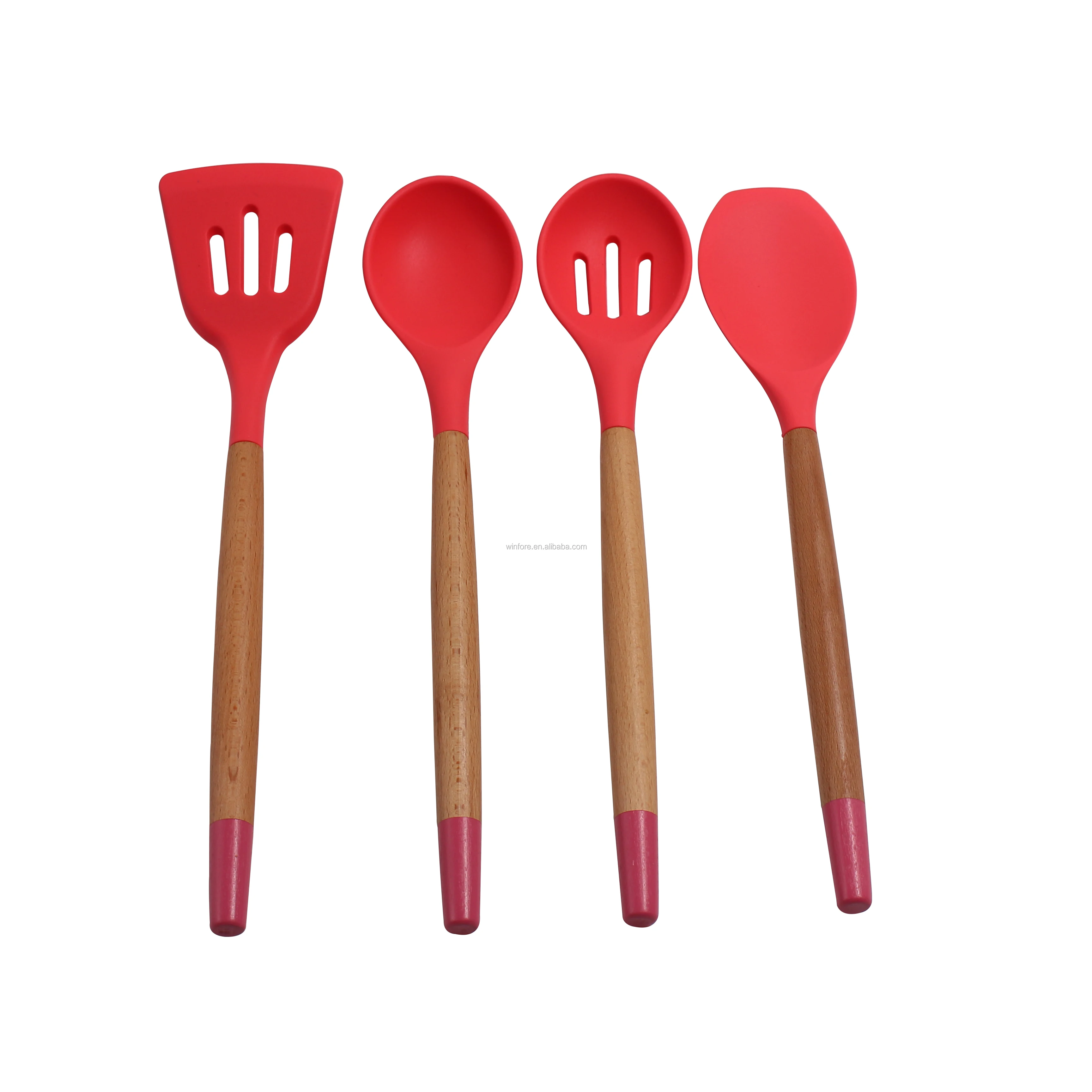 silicon  Utensil Set Cooking Utensil Kitchen Tools Set with wooden handle with coating