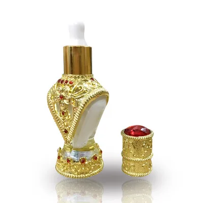 8ml Arabic Style crystal diamond perfume bottle with Metal and Beads Decorated Glass Stick/Dropper Cap