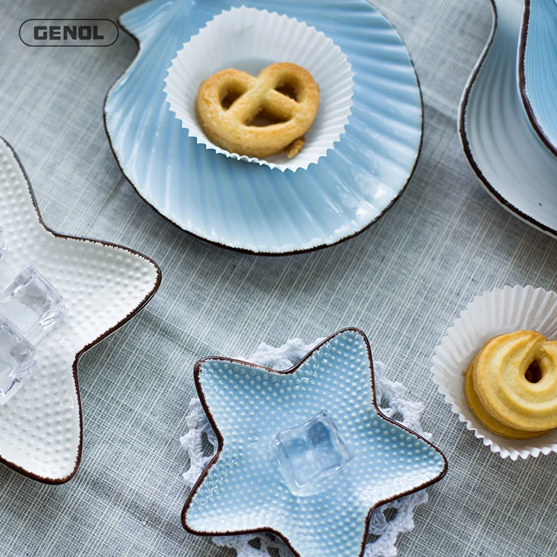 Japanese Sushi Cheap Bulk Ceramic Dinner Serveware Ocean Fish Shaped Dish Plate and Bowl for Gift Set