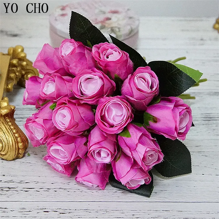 Artificial  wedding flowers home decoration cheap artificial red rose flower high quality silk rose flower bunch rose