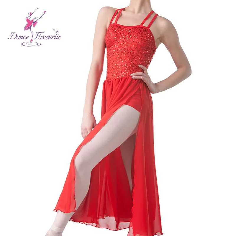 Double Strap Red Sequin Dress for Girls Ballet, Lyrical and Contemporary Dancing Performance Costumes 18019-1
