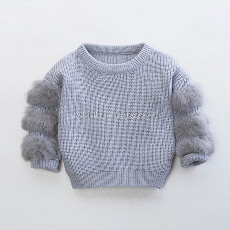 
Custom spring and autumn season solid color pullover long sleeve fur design top girls sweater 