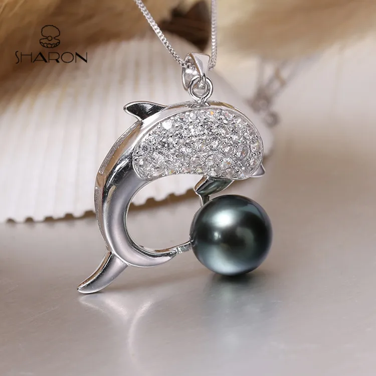 Animal Pearl Pendant 925 Sterling Silver Chain Dolphin Pearl Jewelry For Women