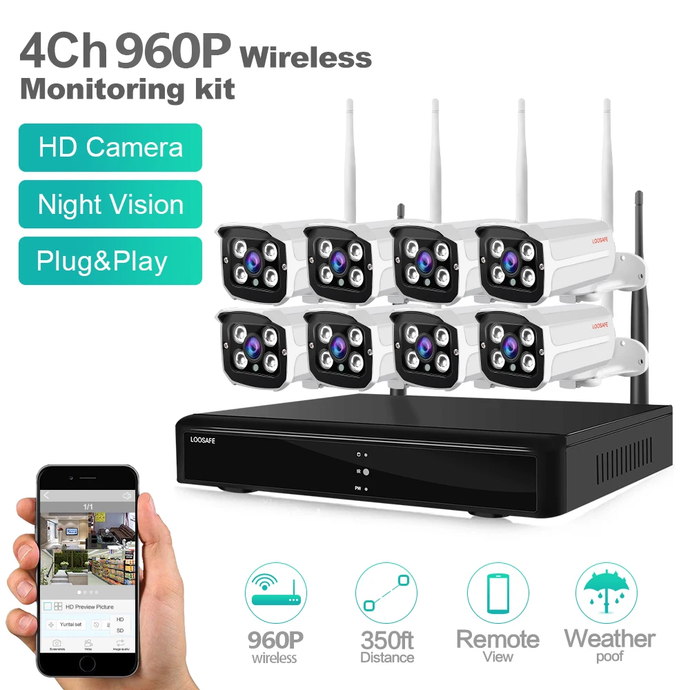 LOOSAFE NVR Kit 8CH Беспроводная система камер 720p 960p 1080p Wifi Bullet IP CCTV