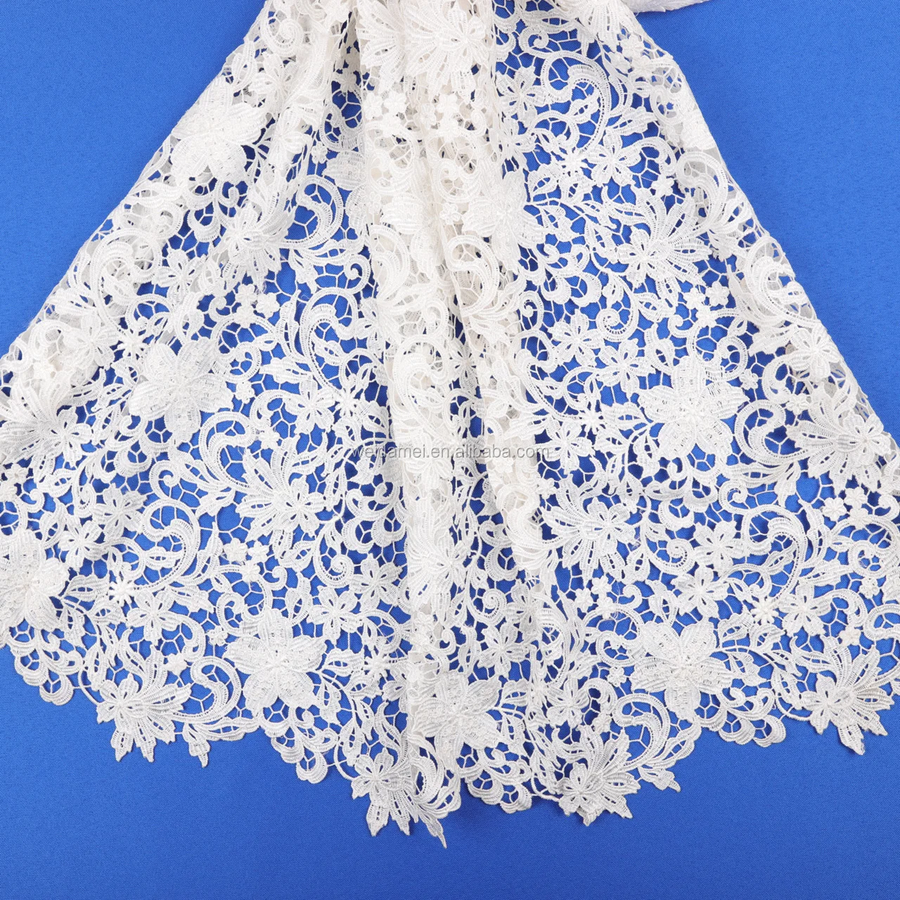 Stylish white color 100% QC Passed guipure chemical lace for woman dress embroidery African Cord lace fabric for garment