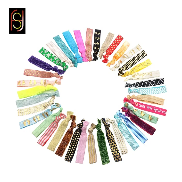 Custom elastic gold foil personalized print hair band bundle tie for girls