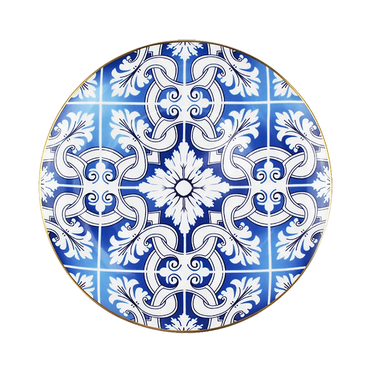 Dishes & plates blue dinnerware gold rim round plates