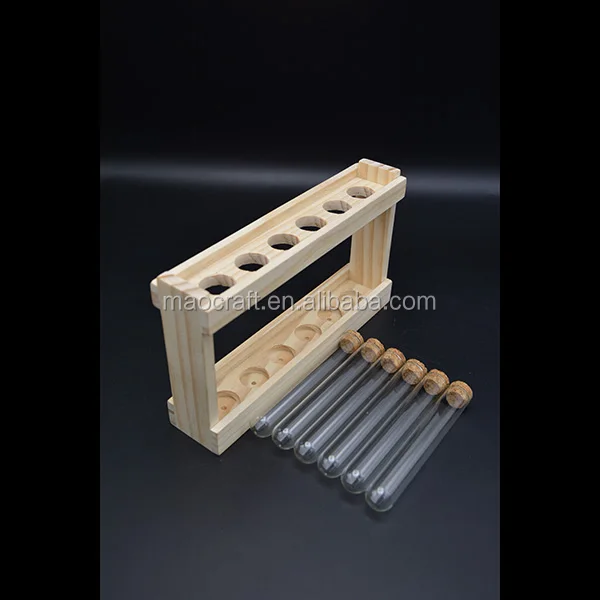 corked glass test tubes with rack
