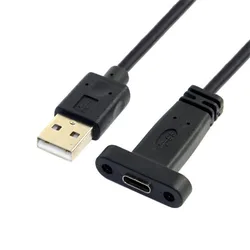 USB-C Type C Female with Screws Panel Mount to USB 2.0 a Male Data Cable