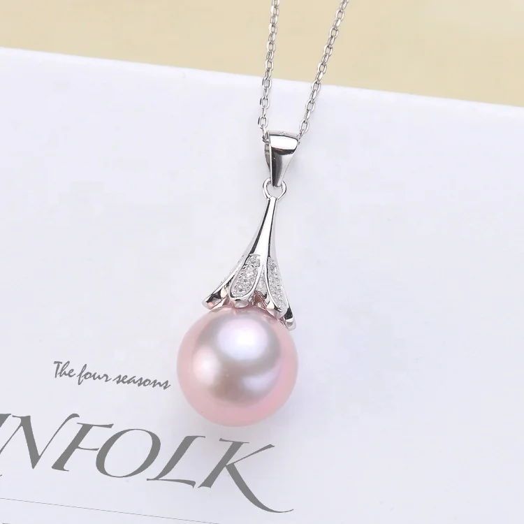 
10-11mm Real Natural freshwater pearl necklace with 925 sterling silver pendant necklace for women Natural pearl jewelry 
