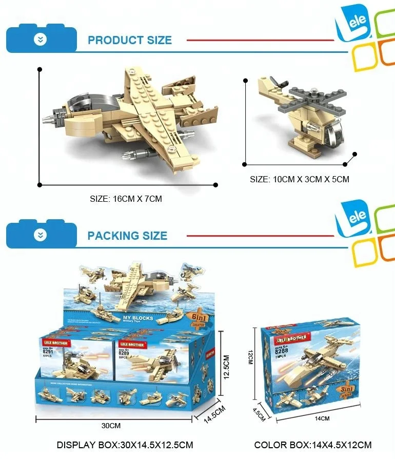 Lele Brother Plane Fighter Bricks Toy 6 in 1 Military Aircraft Kids Building Blocks