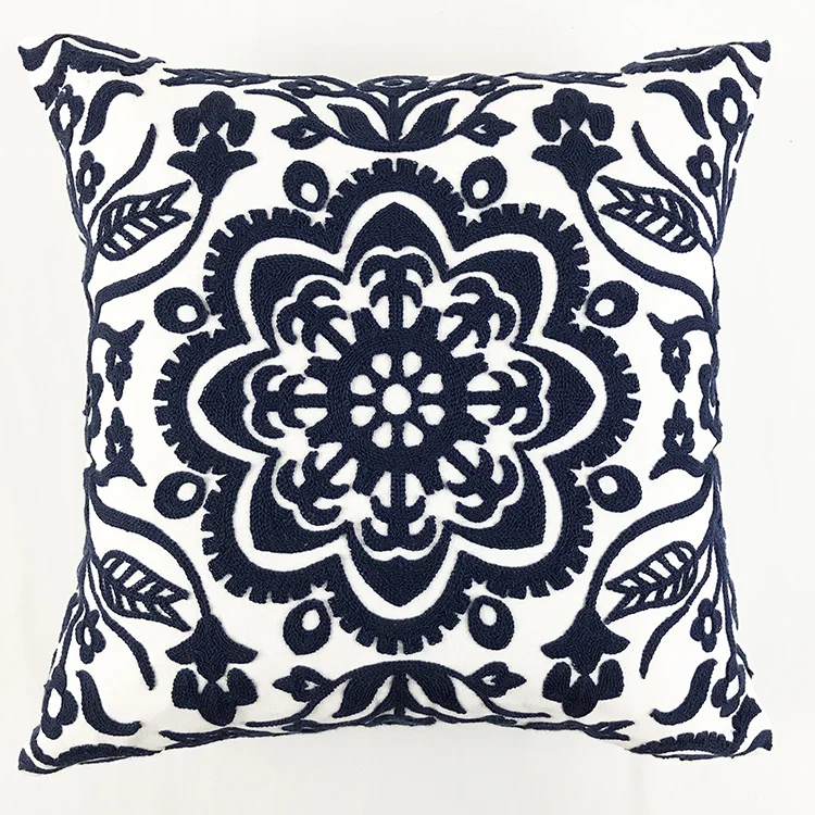 White and Black Sofa Cushion Embroidery Throw Pillow Cover Square Cushion Case Home Decor