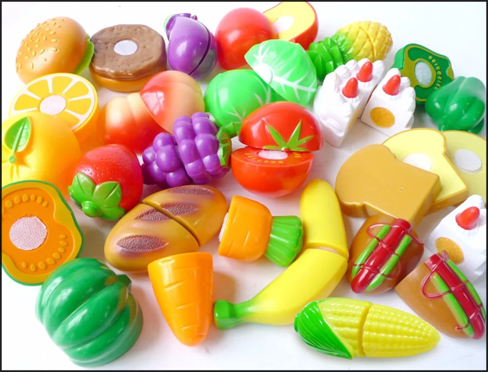Plastic Cutting Toys Fruit Kids Pretend Play Kitchen Toys Sets with Accessories and Knives