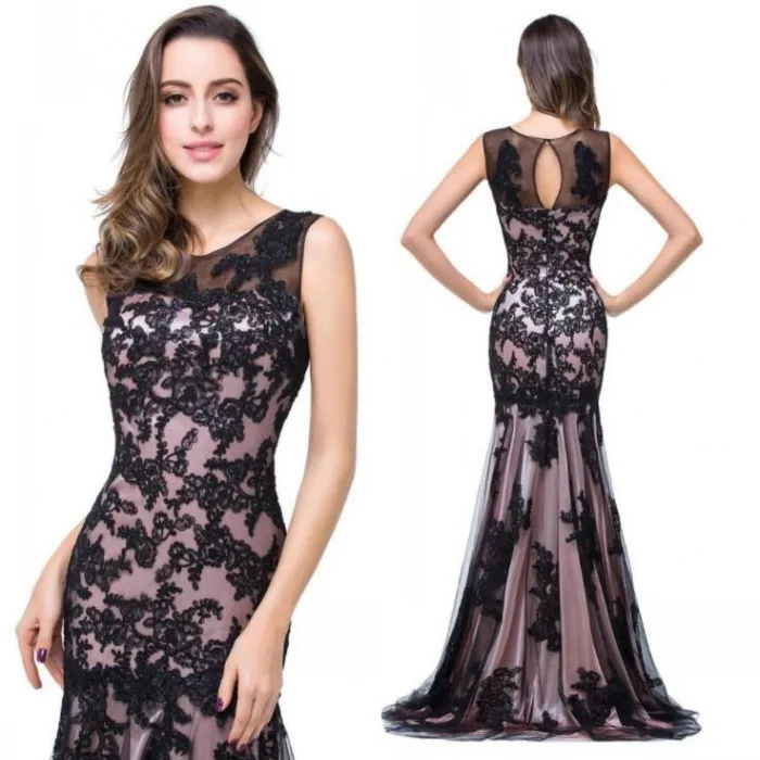 Pink Lining Black Lace Tulle Dresses Fish Tail Black Lace Tulle Dresses