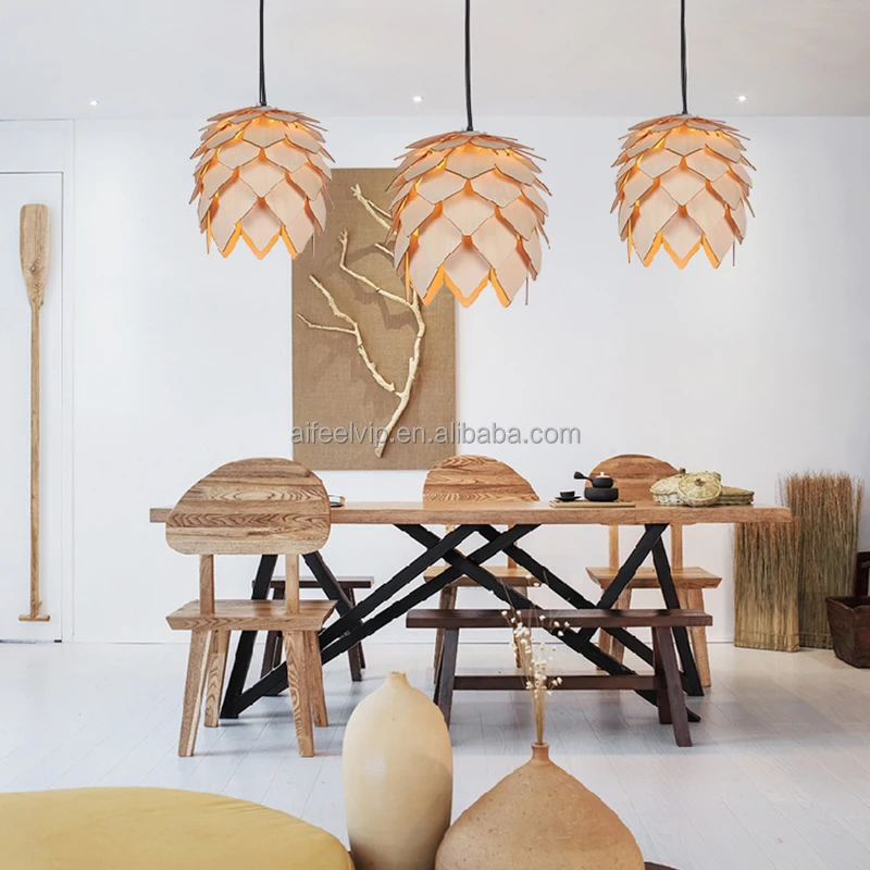 
Home decorative pine cone shape nature timber pendant light for living room or dining room 
