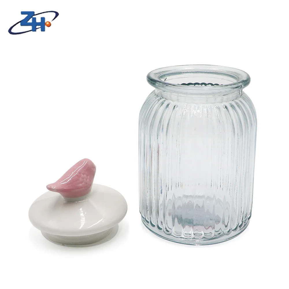 Storage Jar Lid Food Custom Storage Bottles & Jars Minimalist Cover Glass Set Hot Selling Round Shape Clear Glass with Ceramic