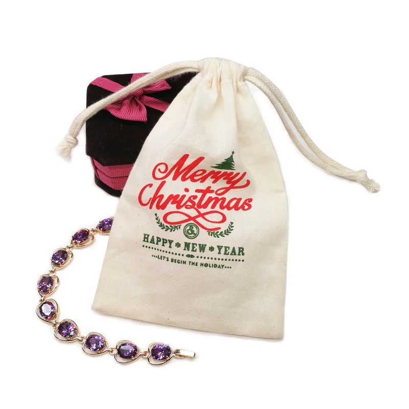 Canvas Christmas Drawstring Bag Style Cloth Fashion Printed Shopping Gift with Logo Organic Cotton Accept Customized Logo Letter