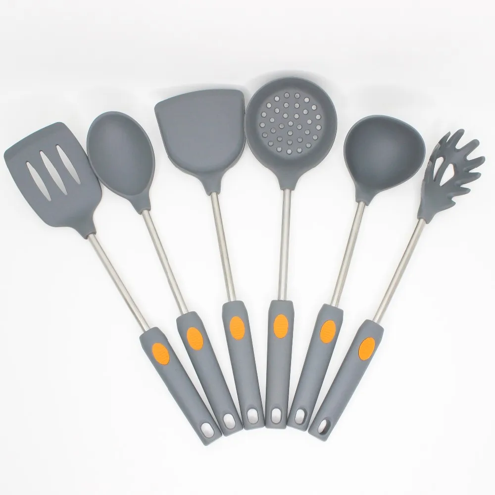 Food Grade Eco-friendly Hot Sales New Design Silicone and TPR Handle Kitchen Utensils Set/6