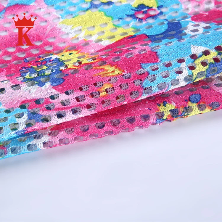 
rainbow colorful flower net printed 100% polyester 3d mesh fabric 