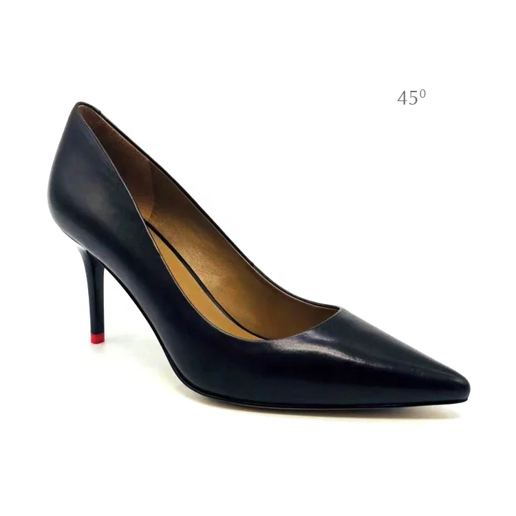 Guangzhou fashion black genuine leather upper pumps women party pencil most elegant high heel shoes