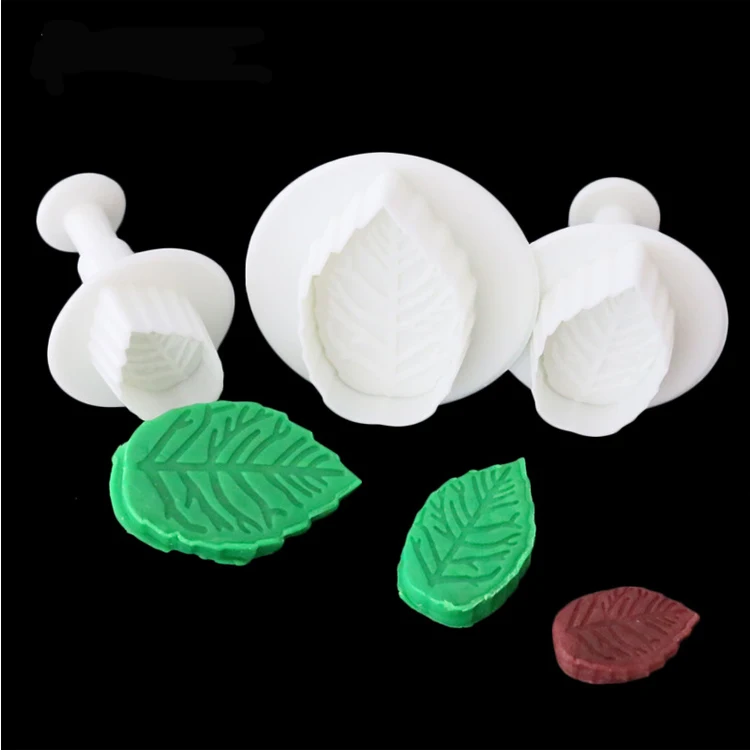 3pcs set fondant making machine Leaf shaped plunger cutter