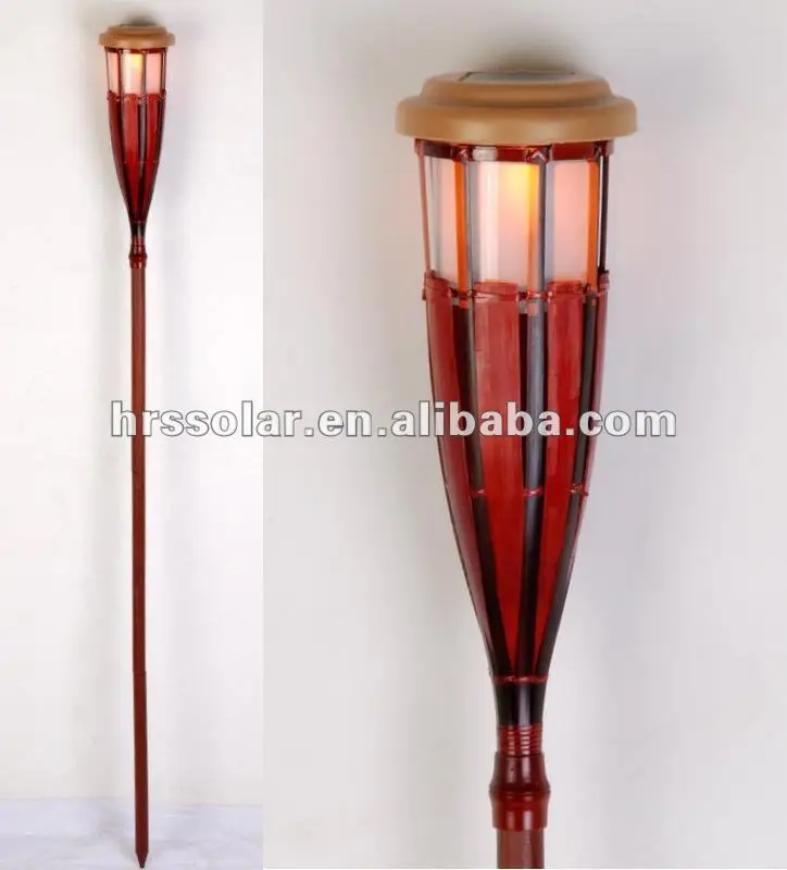 Bamboo material solar powered led garden lights ,solar tiki torch light