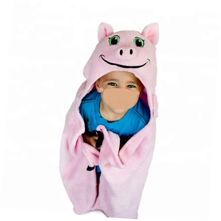 Comfortable Portable animal baby bath kids Hooded Blanket pig