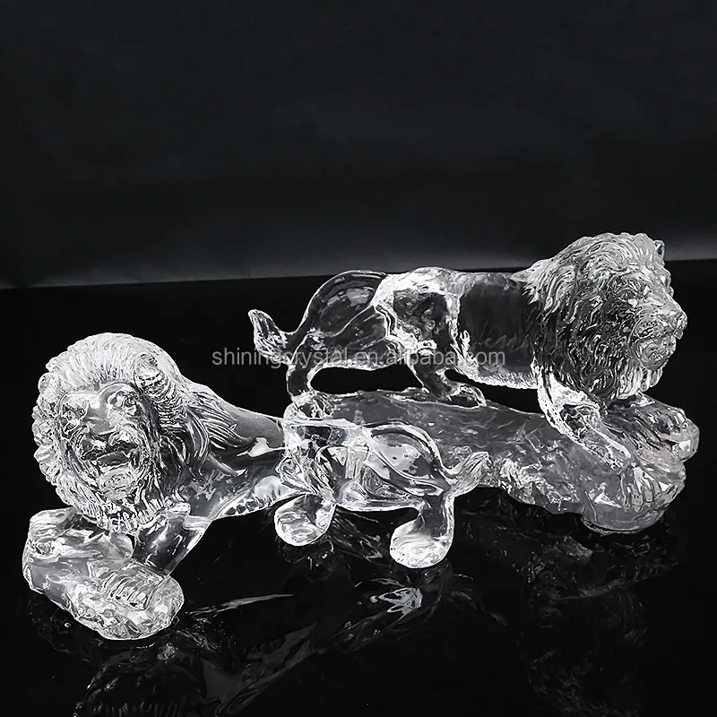 Shining majestic crystal lion figurine