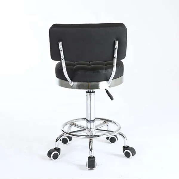 Round cushion leisure salon barber stool with wheels and back, plastic hospital stool chair, commercial furniture