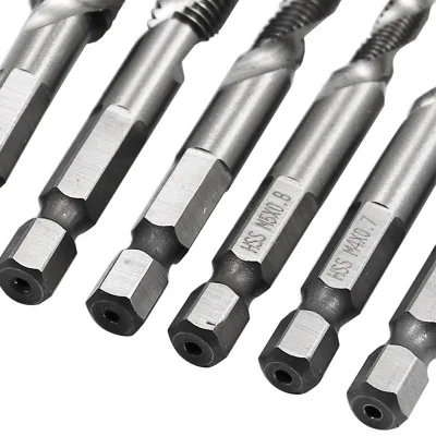 High speed steel 4341 M3-M10 6pcs/set multi-function composite Tap Drill Bit Drill Cuter Woodworking