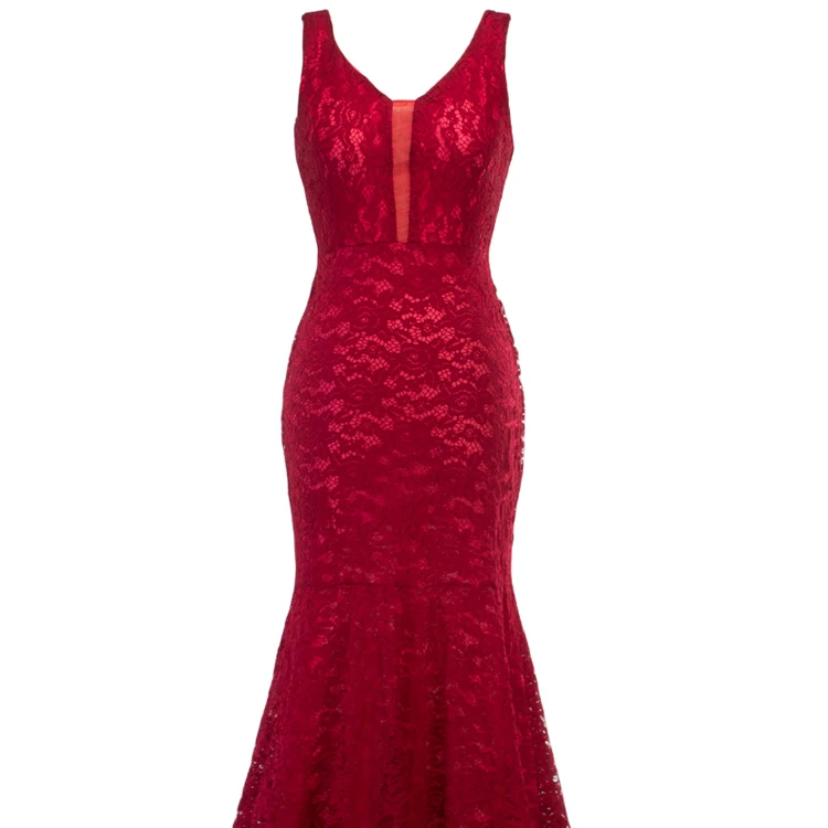 Fashionable design korean lace bridesmaid sleeveless V-neck Sexy evening party dress