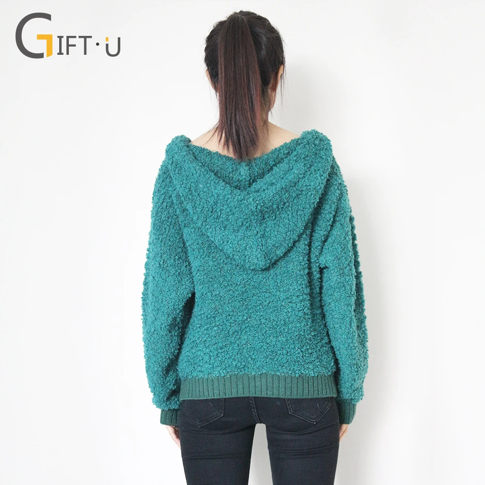 
Giftu 86107# Women Deep V-Neck Sweaters pullover With Hood 