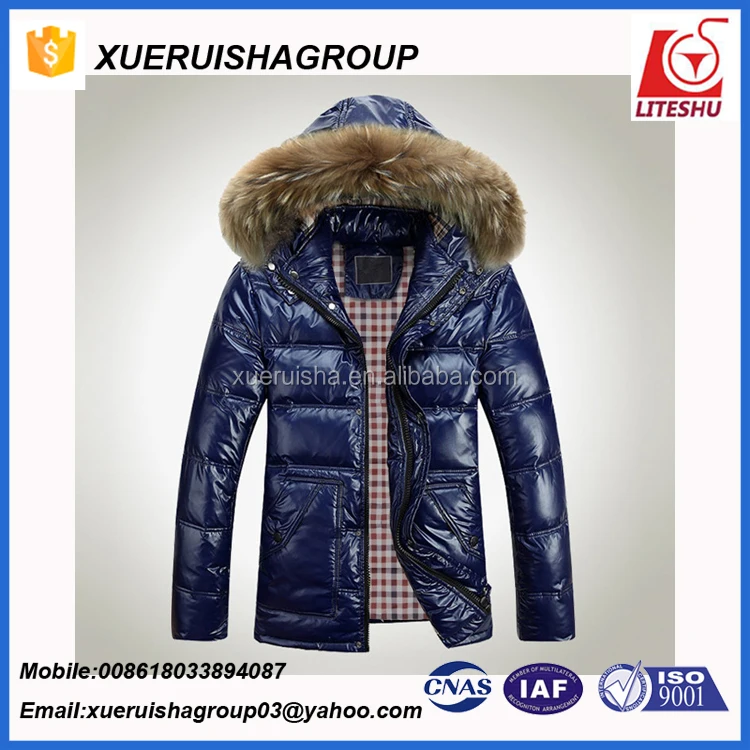 shiny fake fur hooded man winter coat goose down filled jacket