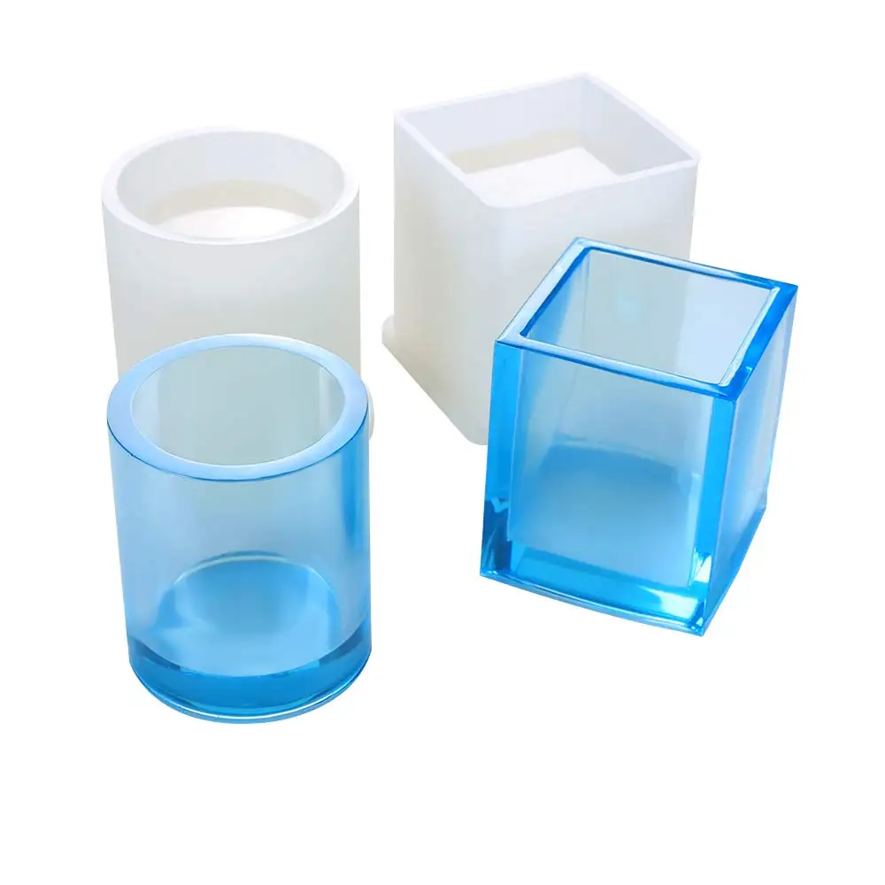 2 Pack Pen Holder Molds Square Round Resin Flower Pot Mold Durable Silicone Molds For Concrete Planter Craft