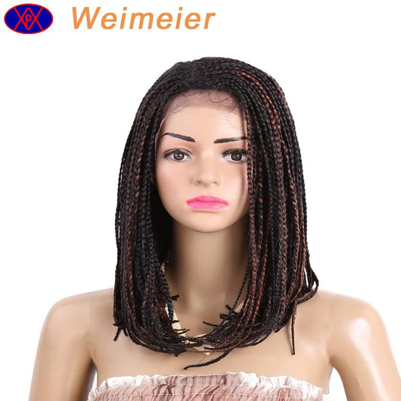 
Hot selling shawl lace BOBO head color three-stranded braided wigs synthetic lace front wig braids 