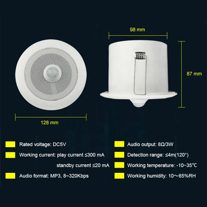 USB Downloadable Small Infrared Sensor LINE IN Mini Ceiling Audio Loudspeaker