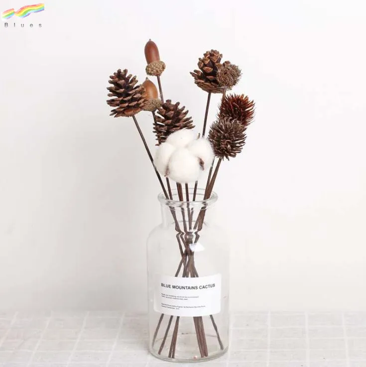 Handmade Natural Dried Pine Cone Acorn Okra Cotton Pinecone Home Decoration