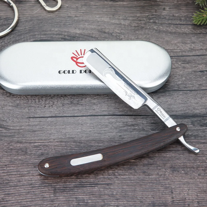 Gold Dollar Razor Suit Cut Shaving Throat Carbon Steel Barber Sharpen Shave Wooden Handle Safty Shaver Straight Razor For Man